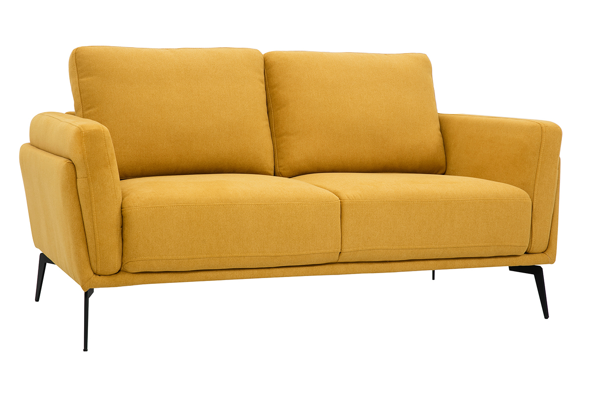 Design-Sofa im senfgelbem Samtdesign mit schwarzem Metallfu 2-Sitzer MOSCO