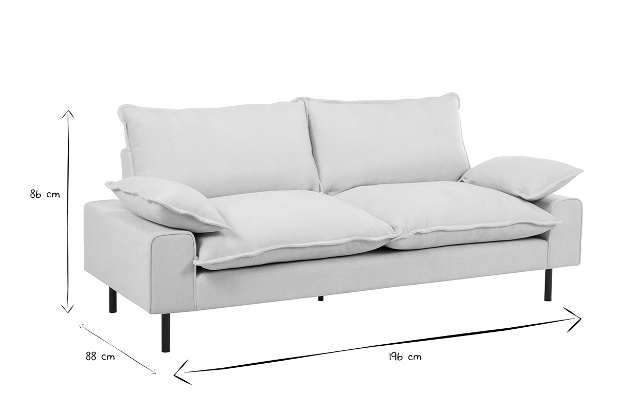 Design-Sofa mit beigem Stoff im Samtdesign und schwarzem Metall 3-Sitzer DORY