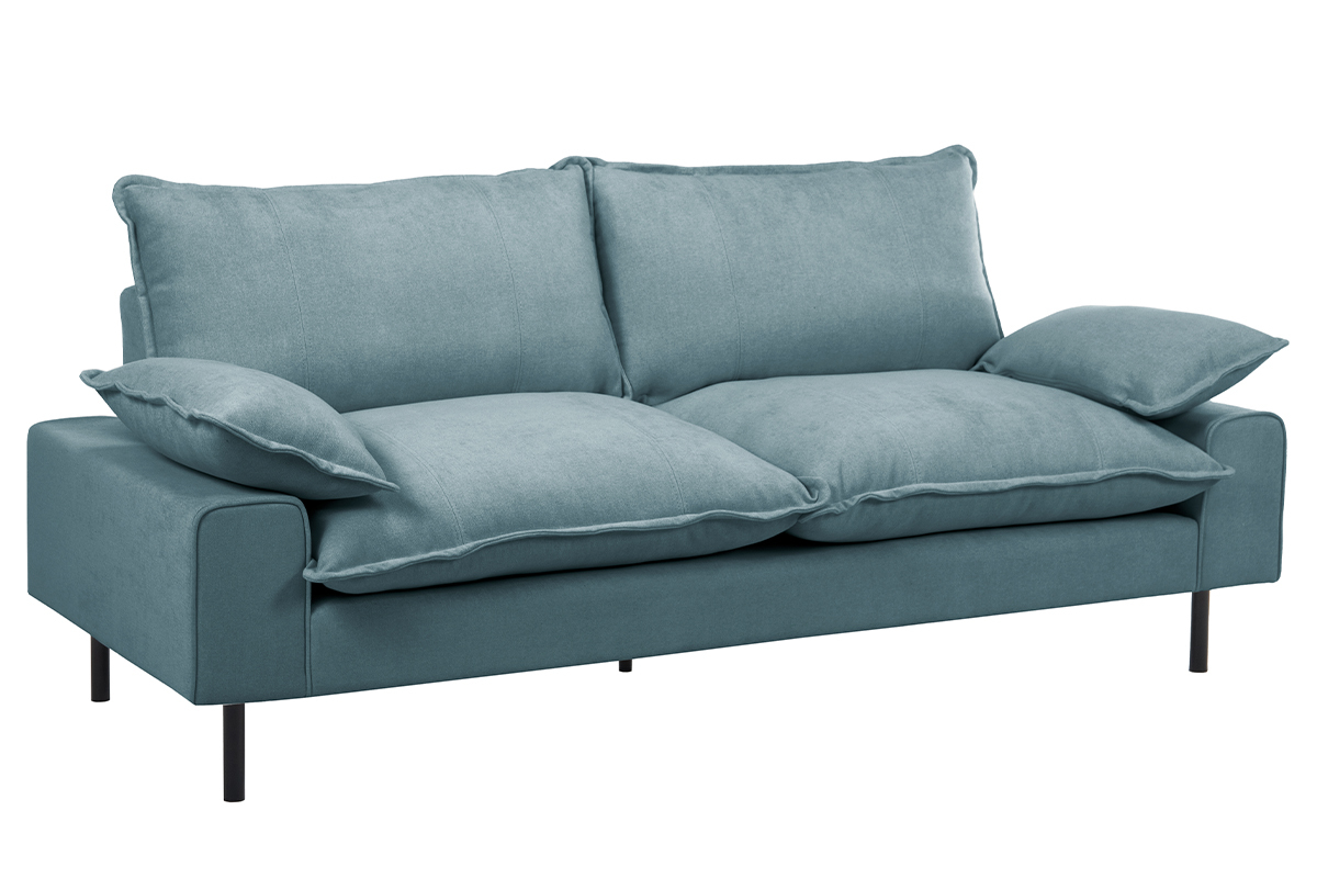 Design-Sofa mit blaugrauem Stoff im Samtdesign und schwarzem Metall 3-Sitzer DORY