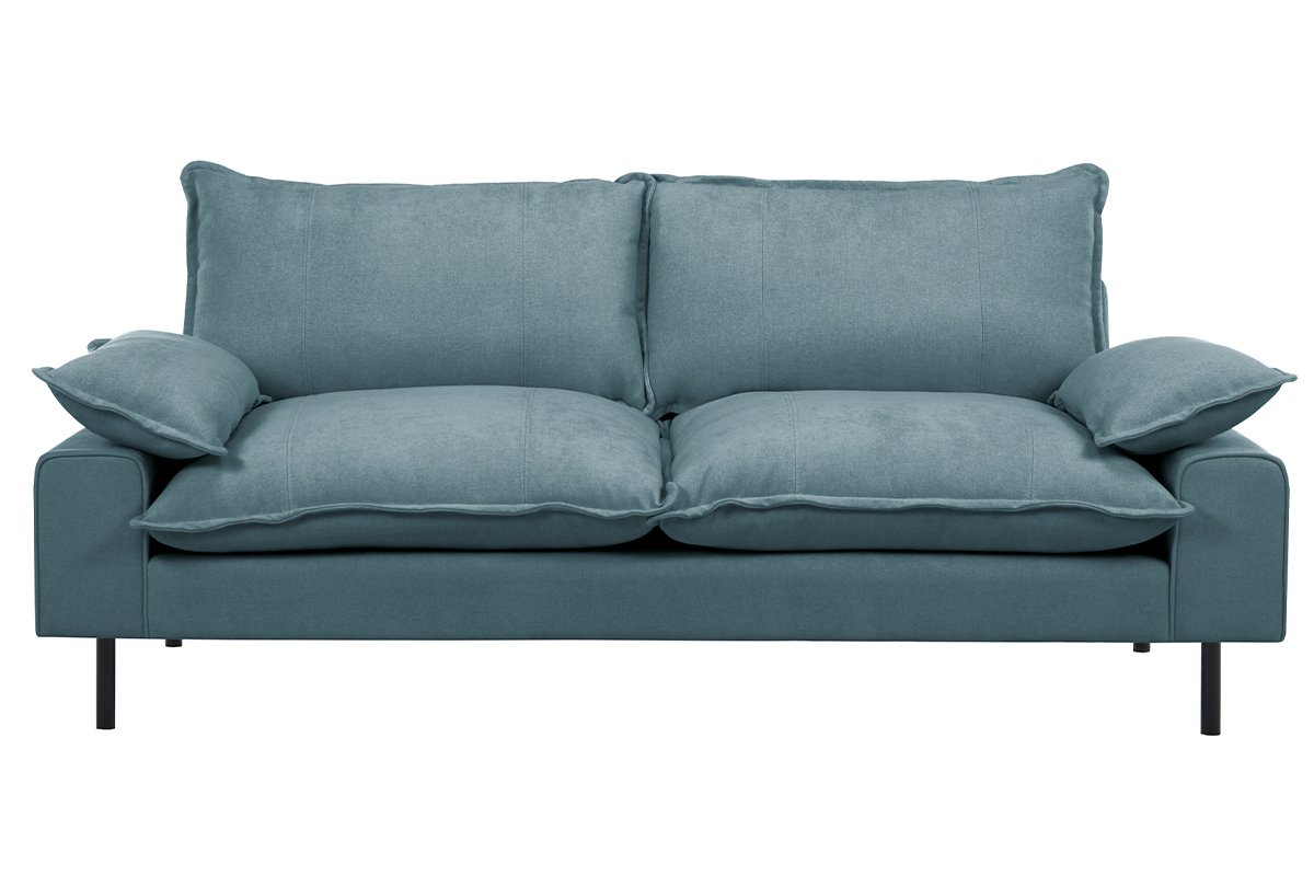 Design-Sofa mit blaugrauem Stoff im Samtdesign und schwarzem Metall 3-Sitzer DORY