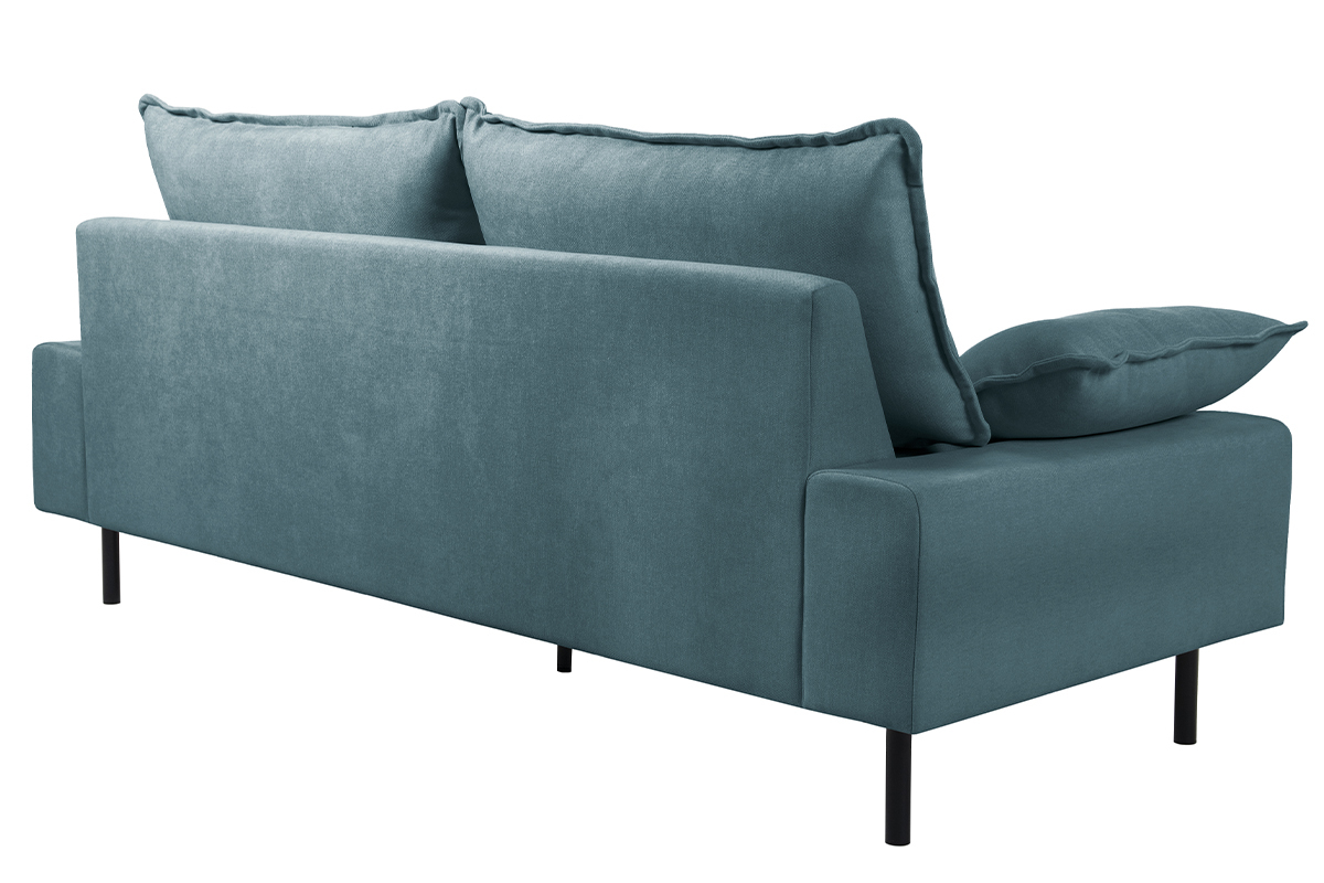 Design-Sofa mit blaugrauem Stoff im Samtdesign und schwarzem Metall 3-Sitzer DORY