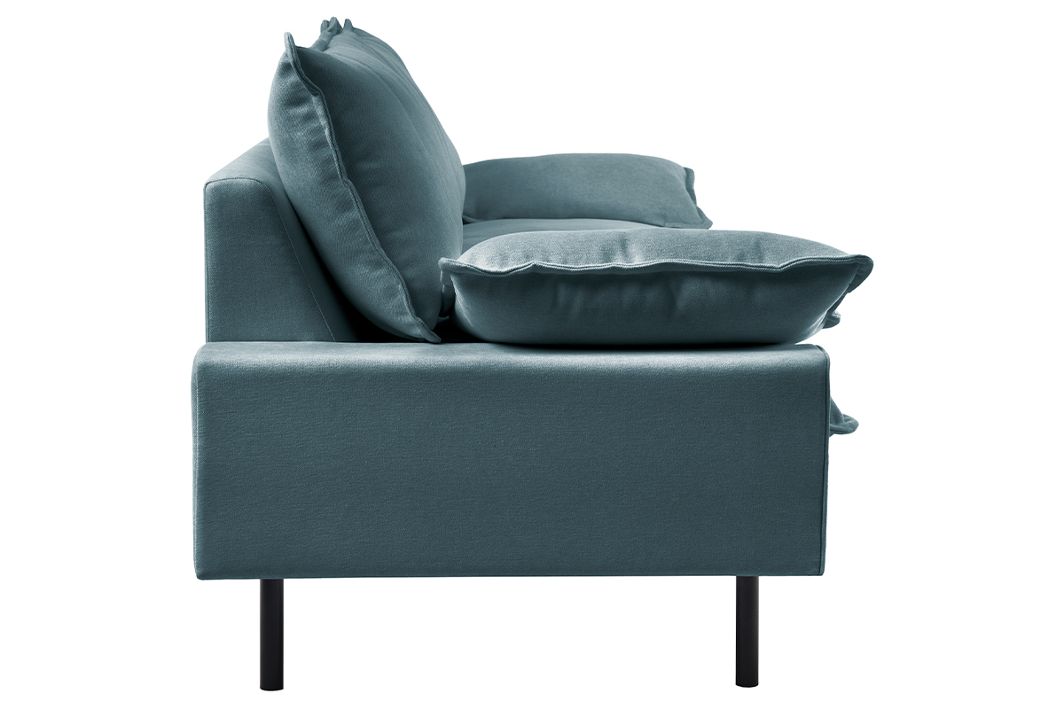 Design-Sofa mit blaugrauem Stoff im Samtdesign und schwarzem Metall 3-Sitzer DORY