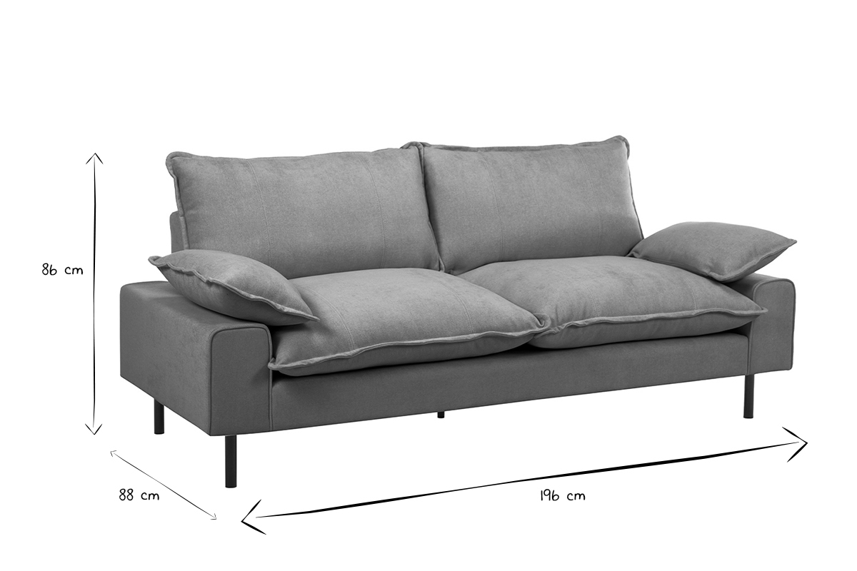 Design-Sofa mit blaugrauem Stoff im Samtdesign und schwarzem Metall 3-Sitzer DORY