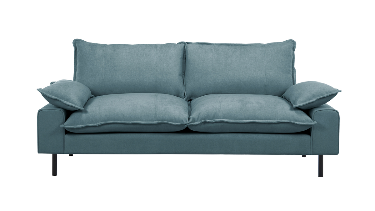 Design-Sofa mit blaugrauem Stoff im Samtdesign und schwarzem Metall 3-Sitzer DORY