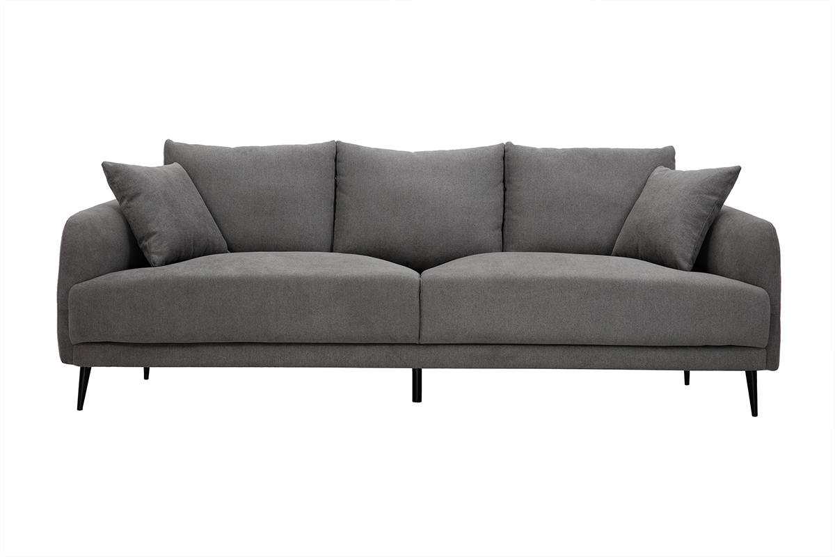 Design-Sofa mit grauem Stoff im Samtdesign und schwarzem Metall 3-Sitzer JERRY