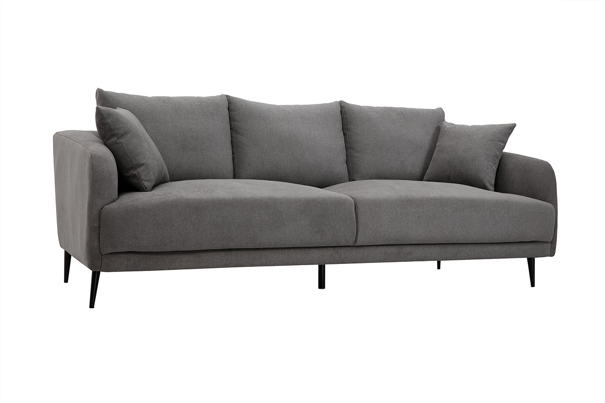 Design-Sofa mit grauem Stoff im Samtdesign und schwarzem Metall 3-Sitzer JERRY