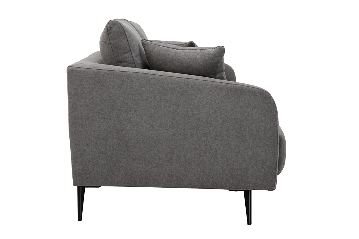 Design-Sofa mit grauem Stoff im Samtdesign und schwarzem Metall 3-Sitzer JERRY