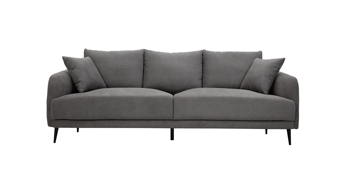 Design-Sofa mit grauem Stoff im Samtdesign und schwarzem Metall 3-Sitzer JERRY