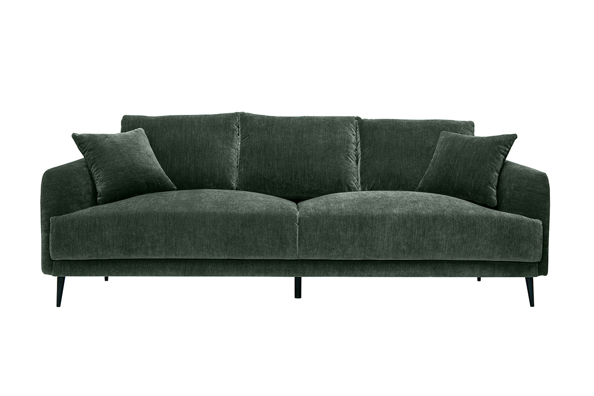 Design-Sofa mit khakifarbenem Stoff im Samtdesign und schwarzem Metall 3-Sitzer JERRY