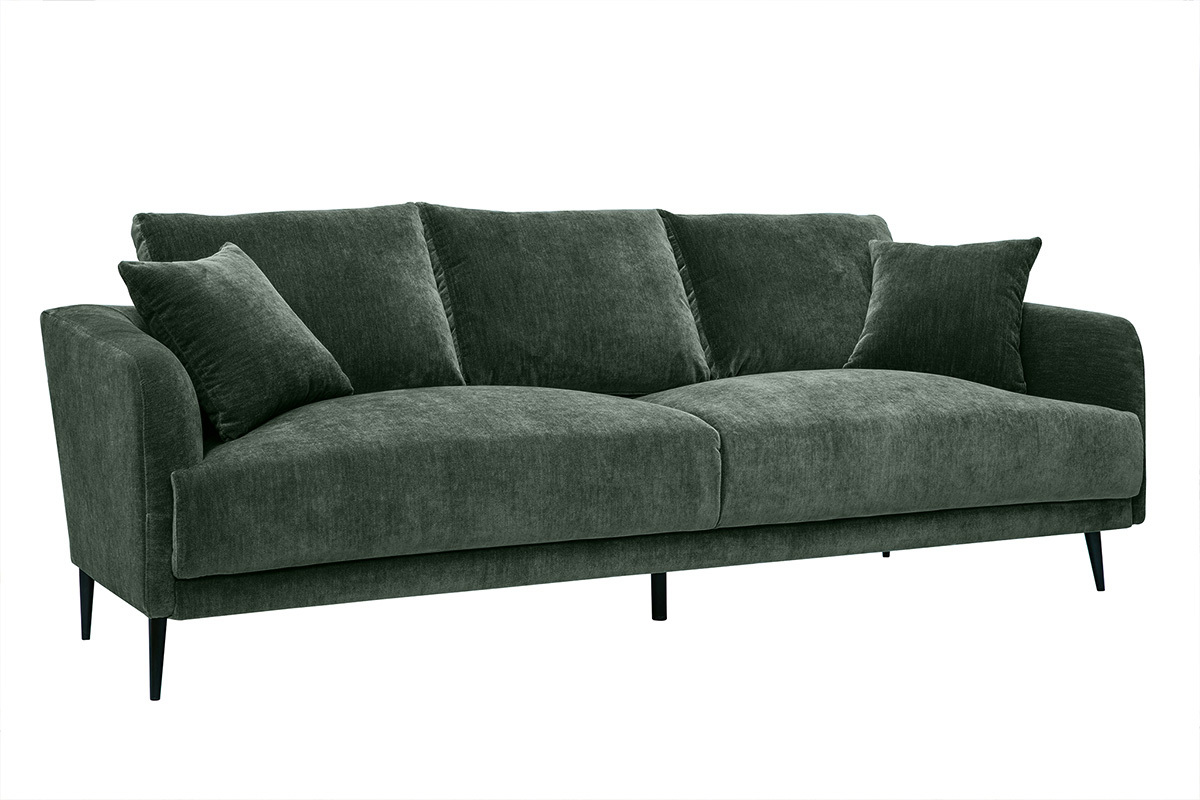 Design-Sofa mit khakifarbenem Stoff im Samtdesign und schwarzem Metall 3-Sitzer JERRY