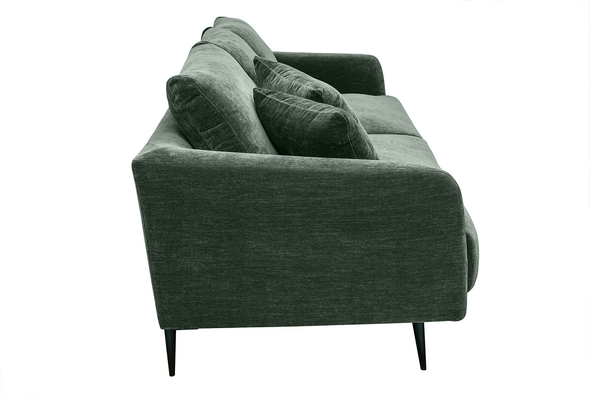 Design-Sofa mit khakifarbenem Stoff im Samtdesign und schwarzem Metall 3-Sitzer JERRY