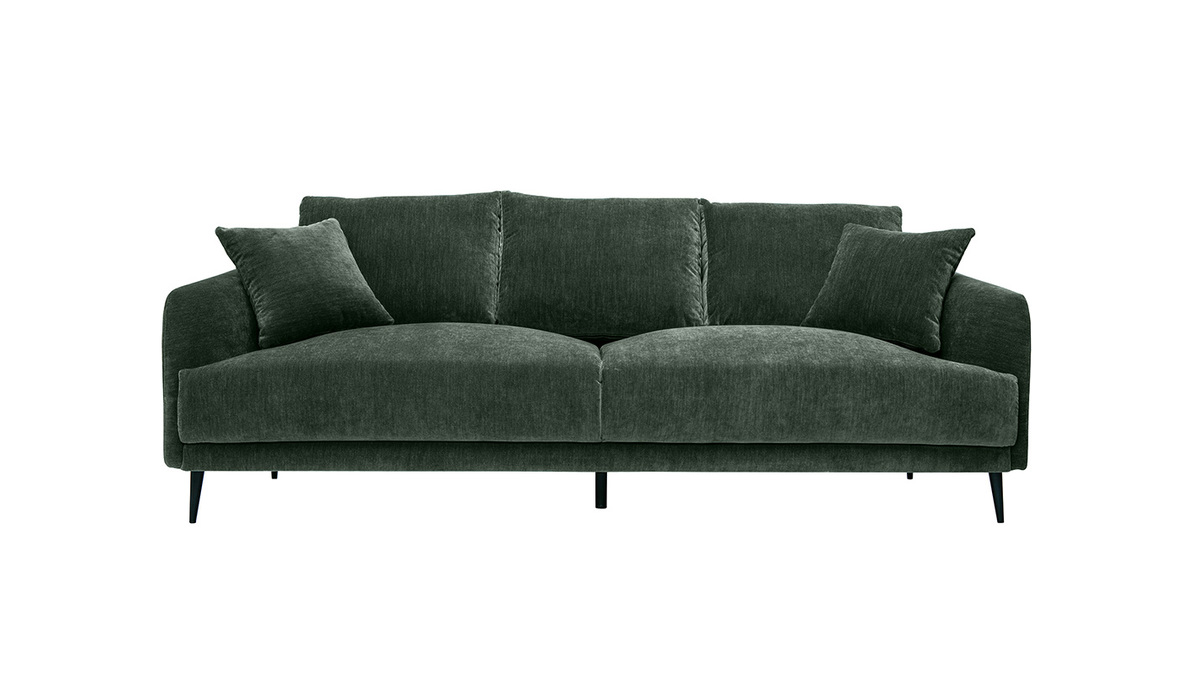 Design-Sofa mit khakifarbenem Stoff im Samtdesign und schwarzem Metall 3-Sitzer JERRY