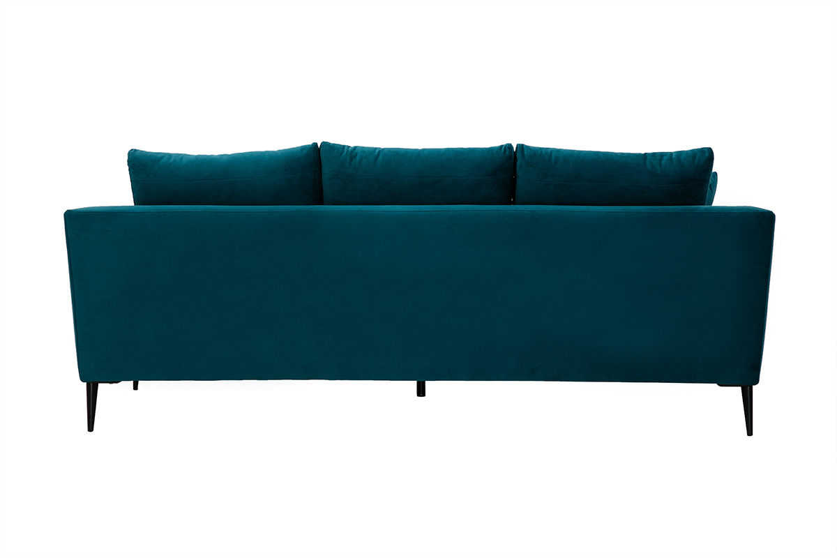 Design-Sofa mit petrolblauem Stoff im Samtdesign und schwarzem Metall 3-Sitzer JERRY