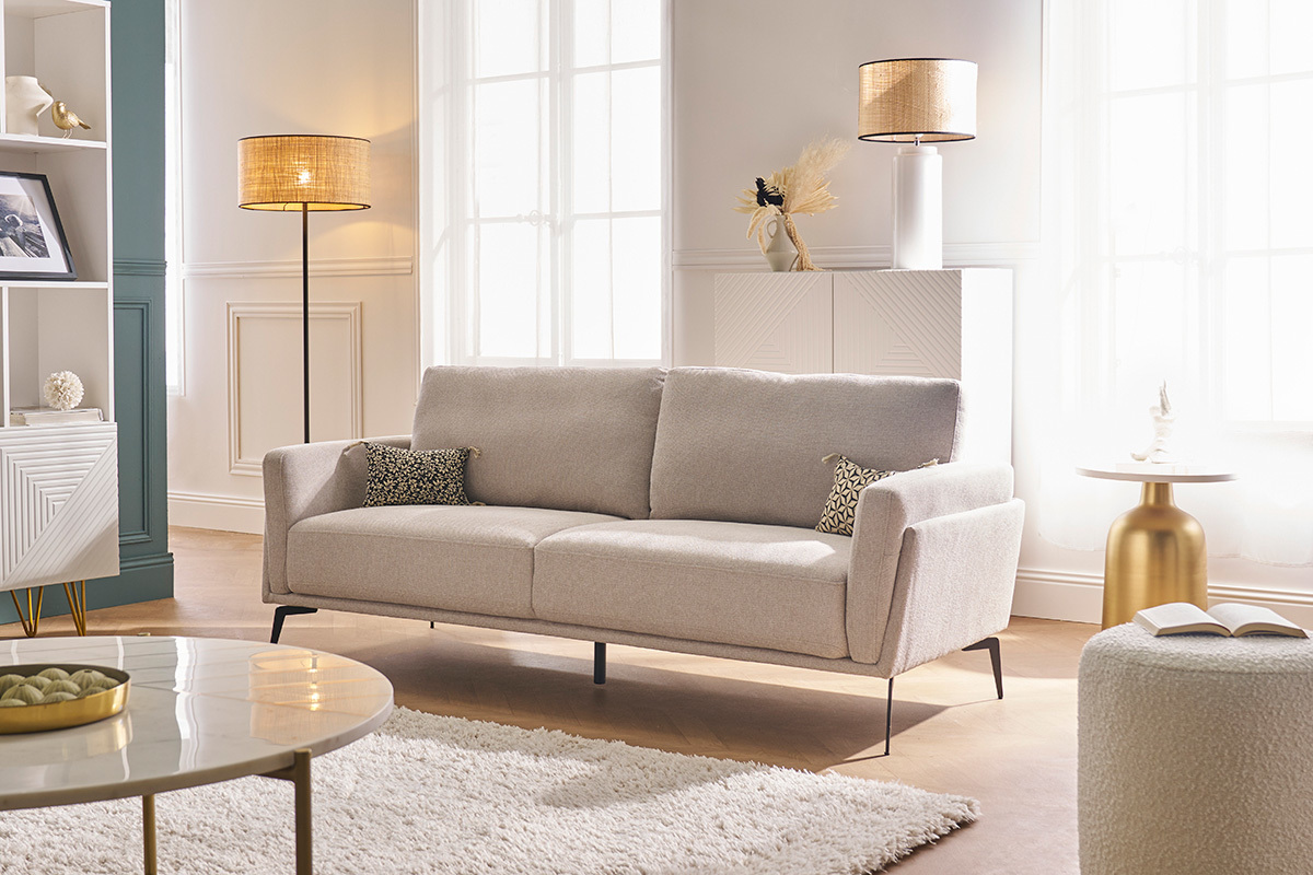 Design-Sofa mit Stoff im Samtdesign Beige 3-Sitzer MOSCO