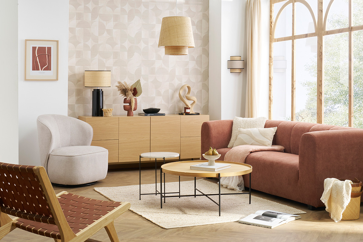 Design-Sofa mit Stoff im Samtdesign Terracotta 3-4-Sitzer OLIVEIRO