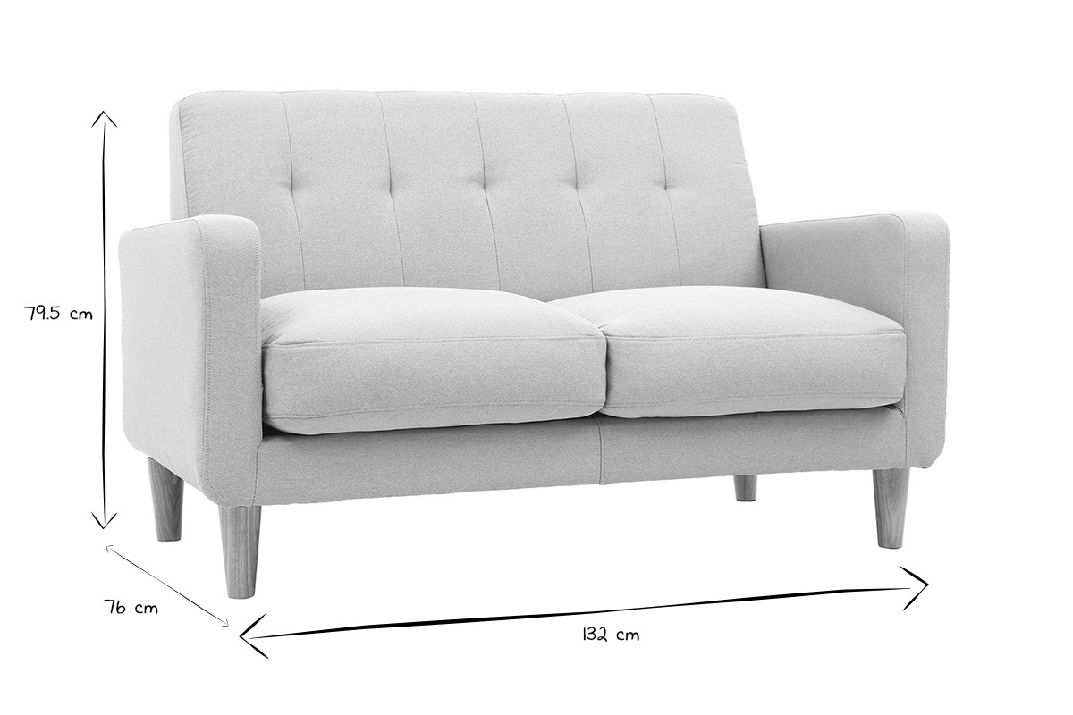 Design-Sofa skandinavisch hellgrauer Stoff 2-Sitzer LUNA