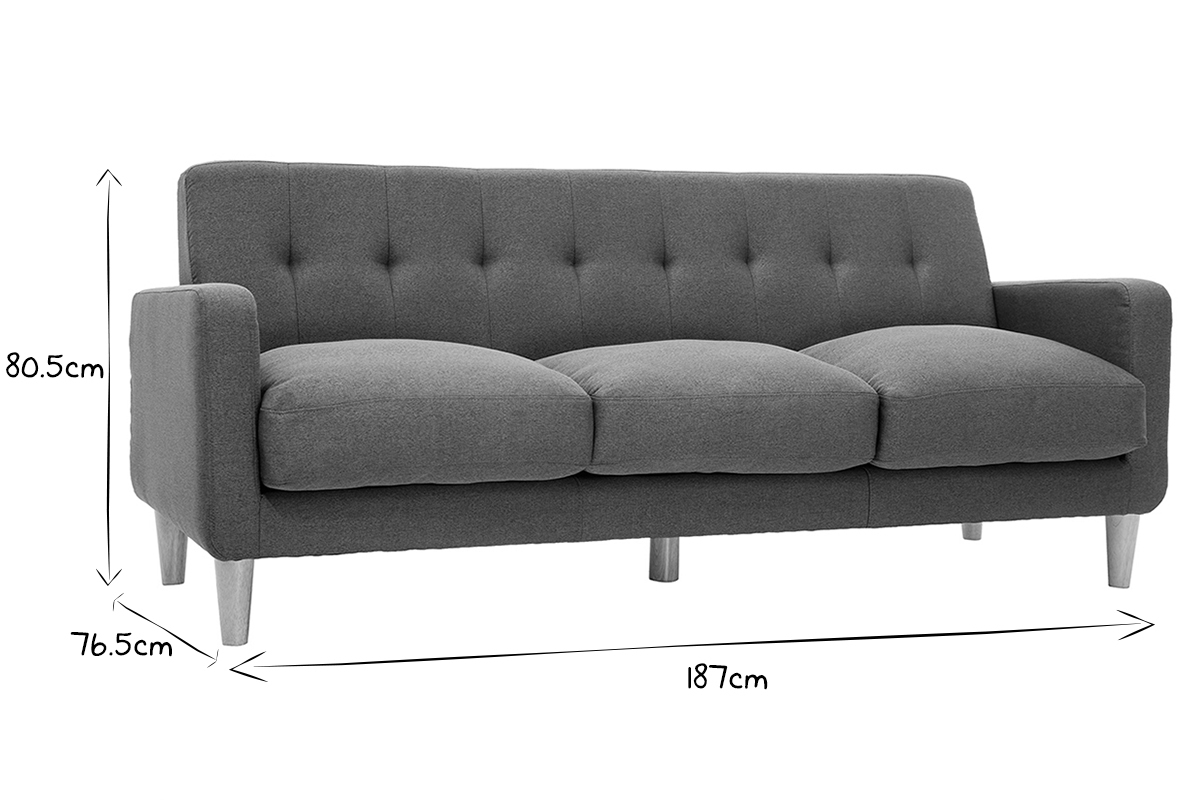 Design-Sofa skandinavisch naturfarbener Stoff 3-Sitzer LUNA