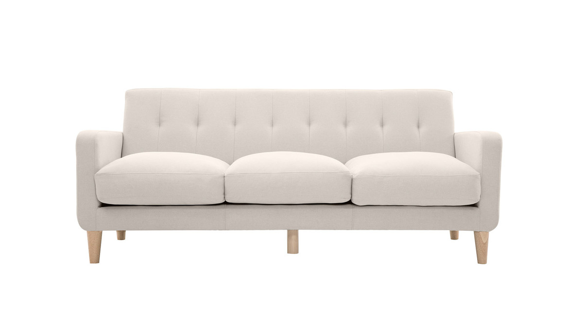 Design-Sofa skandinavisch naturfarbener Stoff 3-Sitzer LUNA