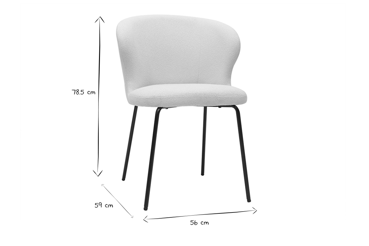 Design-Stuhl aus weiem Stoff mit Boucl-Wolleffekt und schwarzem Metall YDA