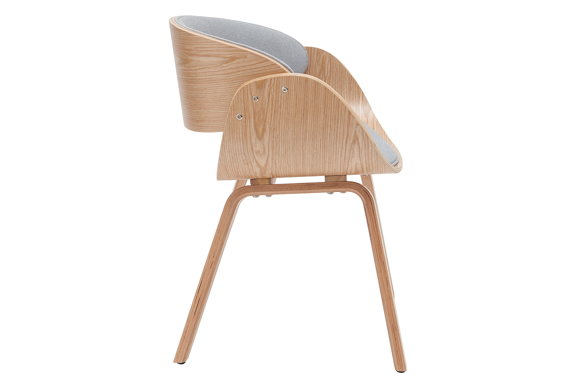 Design-Stuhl hellgrau und helles Holz BENT