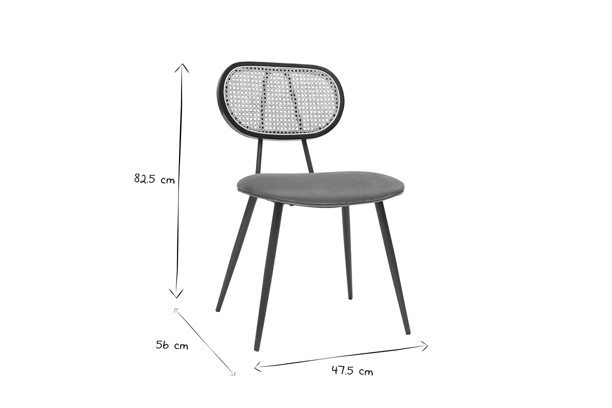 Design-Sthle aus bronzefarbenem Samtstoff, schwarzem Metall und naturfarbenem Rattangeflecht (2er-Set) TOLMA