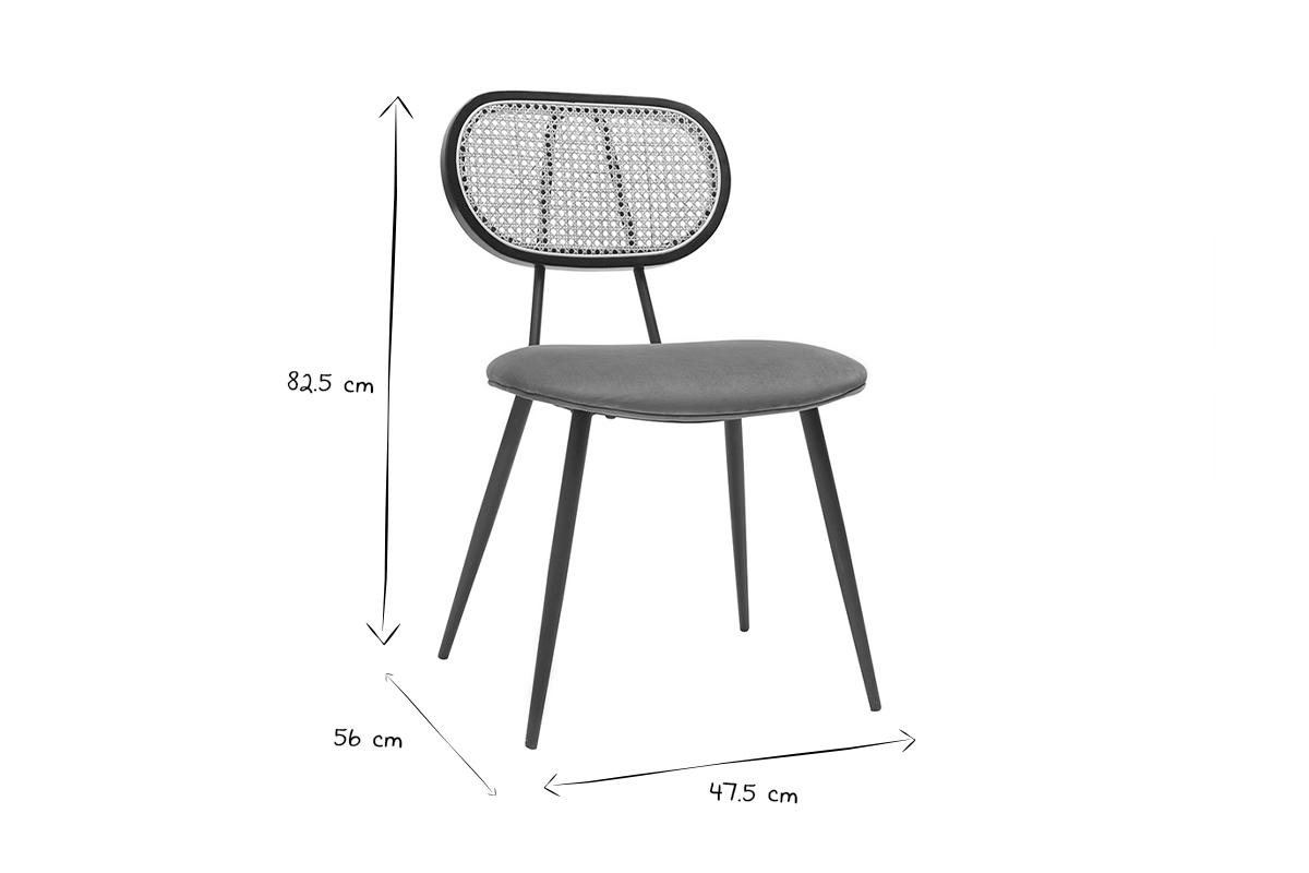 Design-Sthle aus rotbraunem Samtstoff, schwarzem Metall und naturfarbenem Rattangeflecht (2er-Set) TOLMA