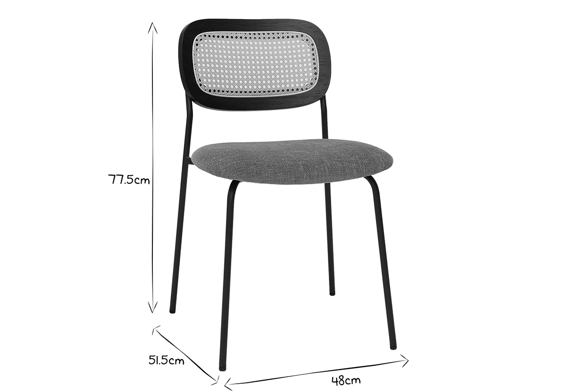 Design-Sthle aus texturiertem Samtstoff in verbrannter Erde, schwarzem Metall und Rattan-Geflecht (2er-Set) MIRANDA