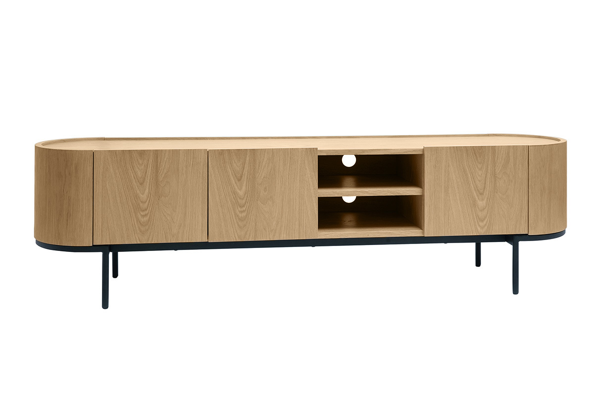 Design-TV-Mbel aus hellem Holz und schwarzem Metall mit Stauraum B180 cm SKYE