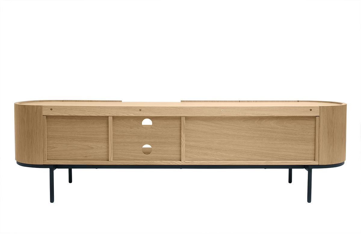 Design-TV-Mbel aus hellem Holz und schwarzem Metall mit Stauraum B180 cm SKYE