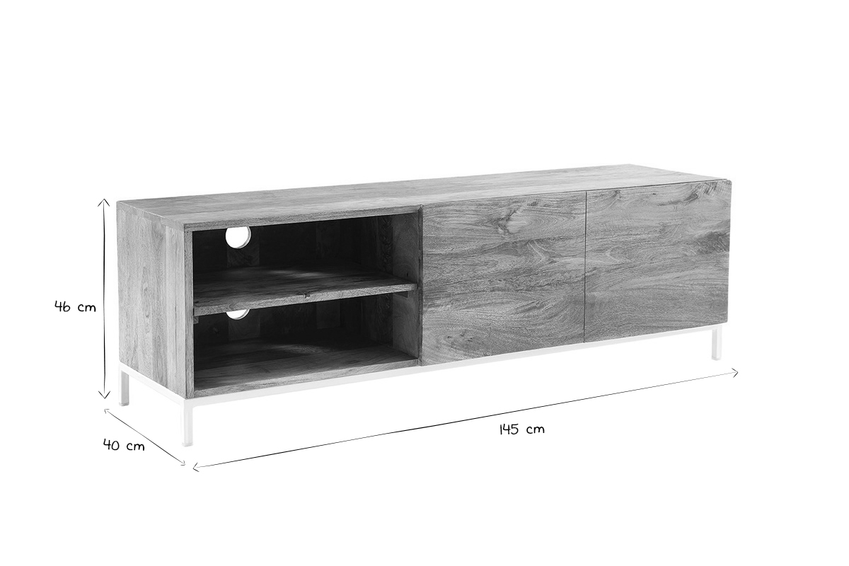 Design-TV-Mbel Mangoholz und Metall Wei 145cm BOHO