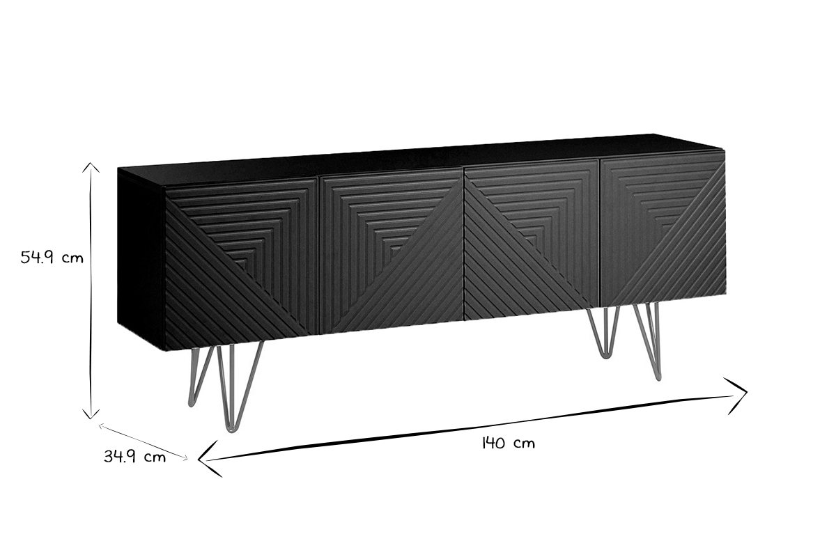 Design-TV-Mbel mit schwarzer Gravur und goldfarbenem Metall B140 cm OZEN