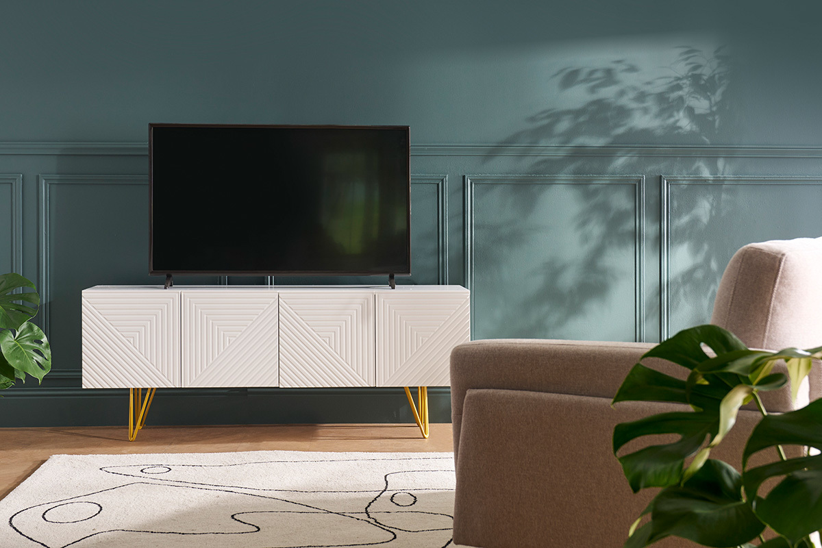 Design-TV-Mbel mit schwarzer Gravur und goldfarbenem Metall B140 cm OZEN