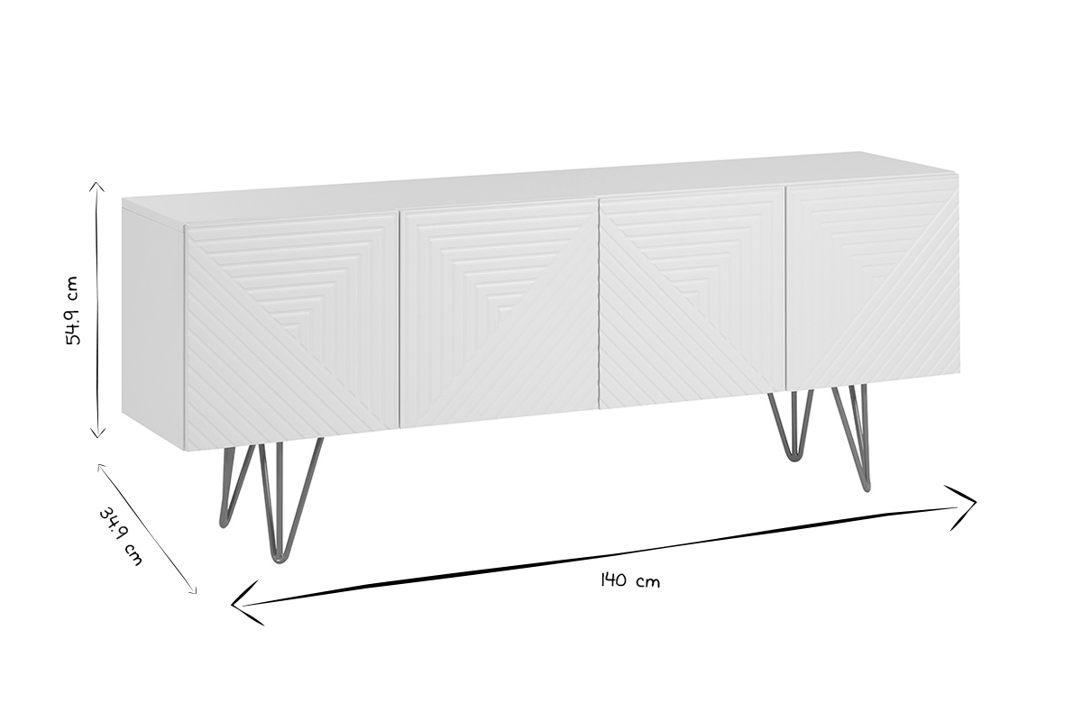 Design-TV-Mbel mit weier Gravur und goldfarbenem Metall B140 cm OZEN