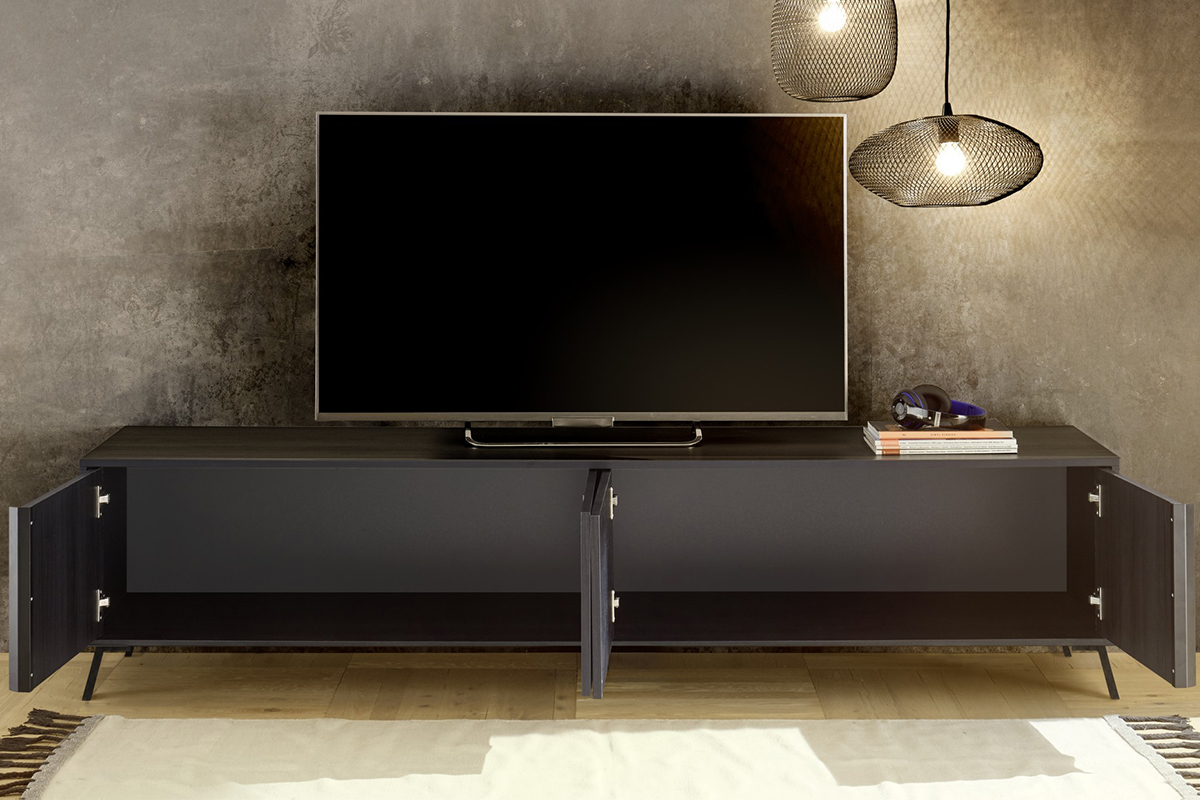 Design TV-Mbel schwarz mit Holzoptik L205 cm NEMA