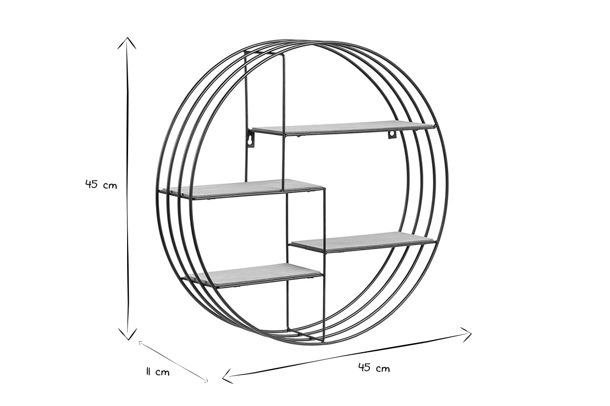 Design-Wandregal Rund Holz und Metall ENSO