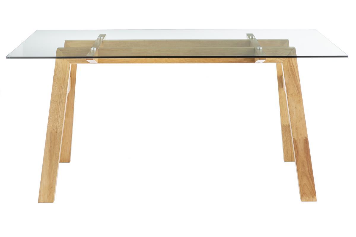 Designer-Esstisch mit transparenter Glasplatte und Holz L160 cm BACCO