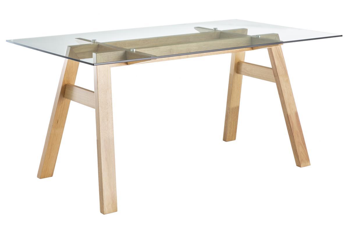 Designer-Esstisch mit transparenter Glasplatte und Holz L160 cm BACCO