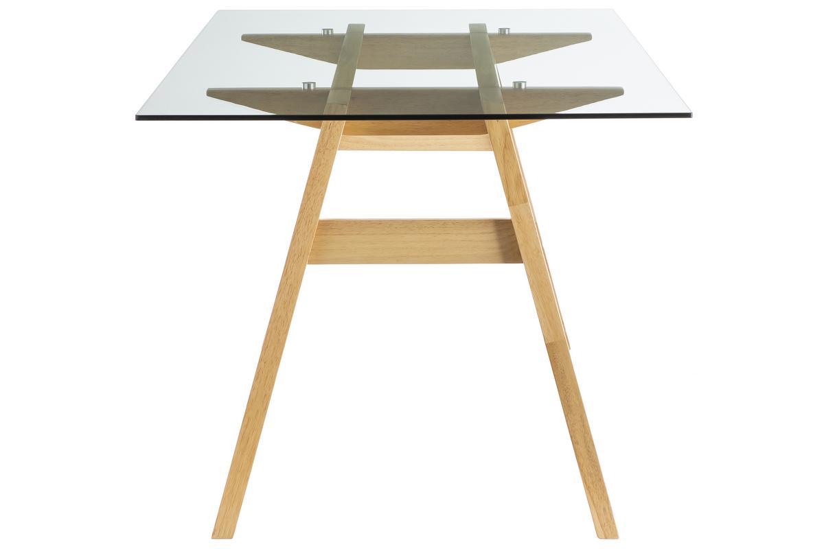 Designer-Esstisch mit transparenter Glasplatte und Holz L160 cm BACCO