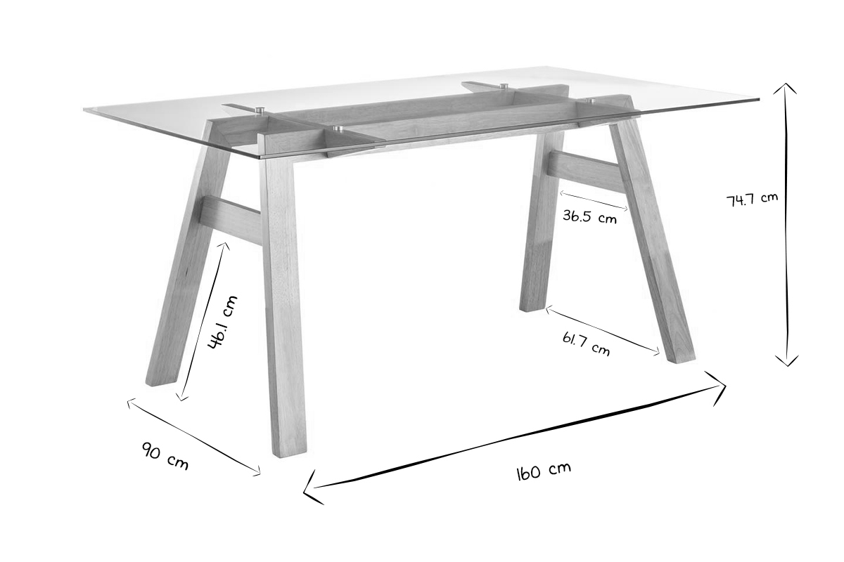 Designer-Esstisch mit transparenter Glasplatte und Holz L160 cm BACCO