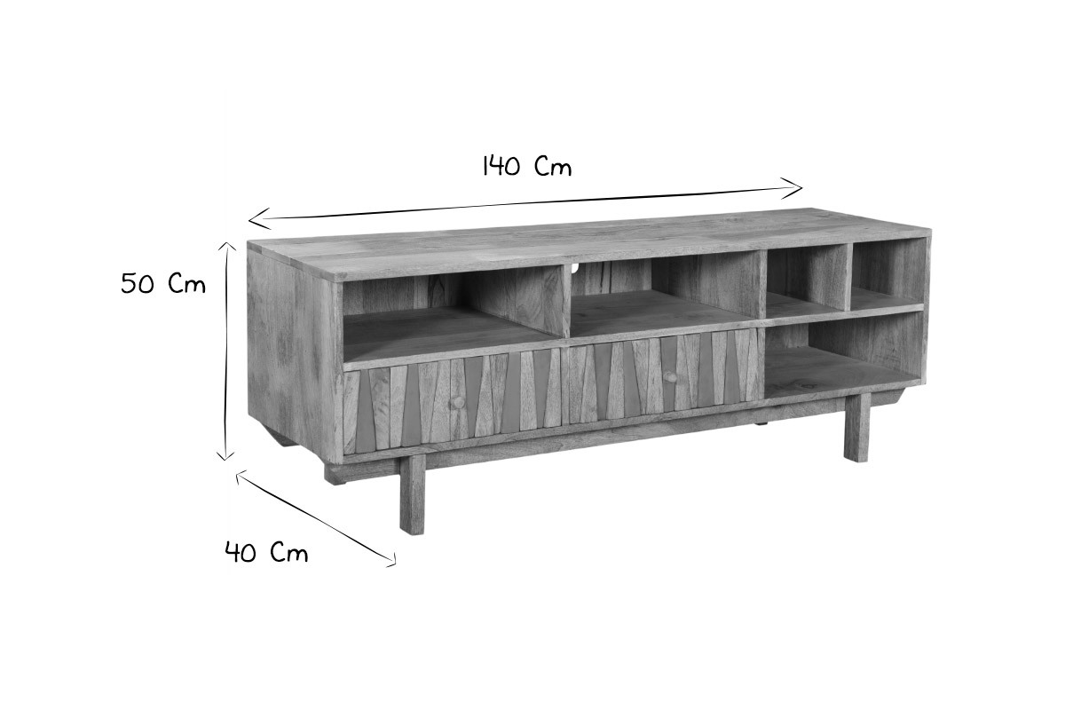 Designer-TV-Schrank Mangoholz und Messing ZAIKA