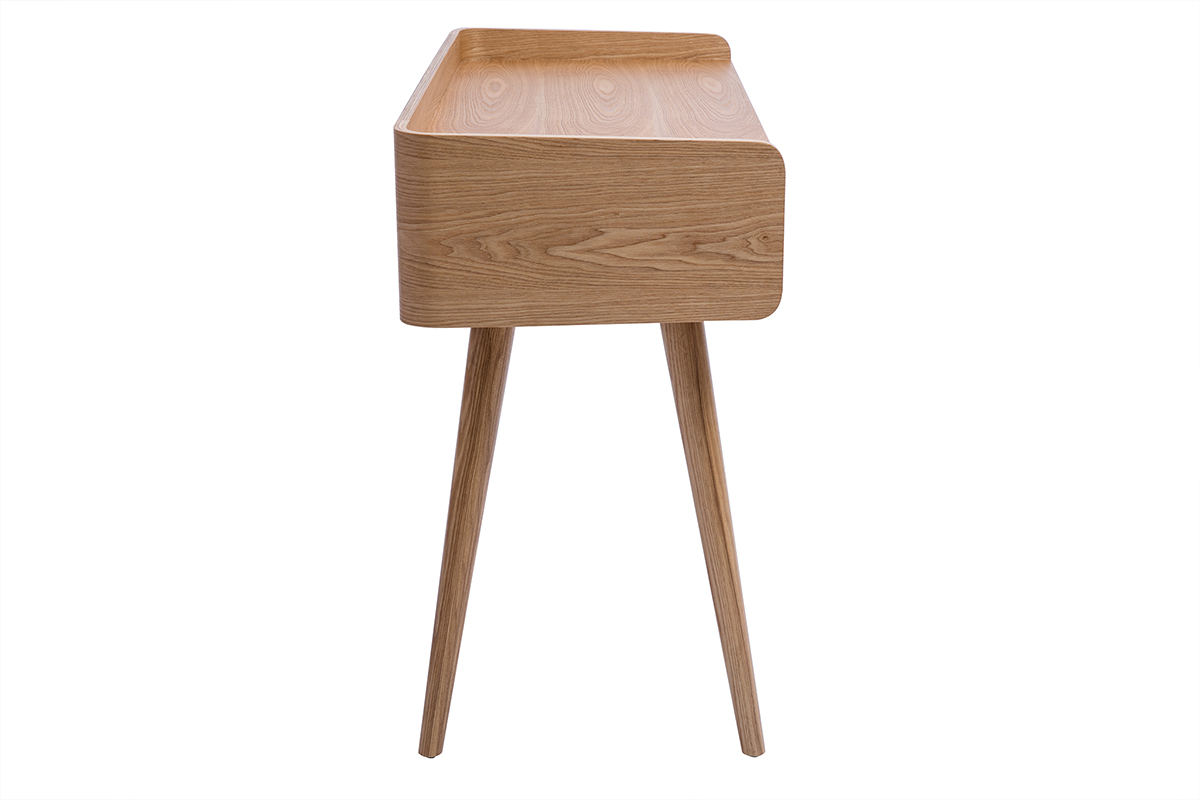 Designschreibtisch mit 2 Schubladen aus hellem Holz und Rattan-Geflecht L105 cm ELSY