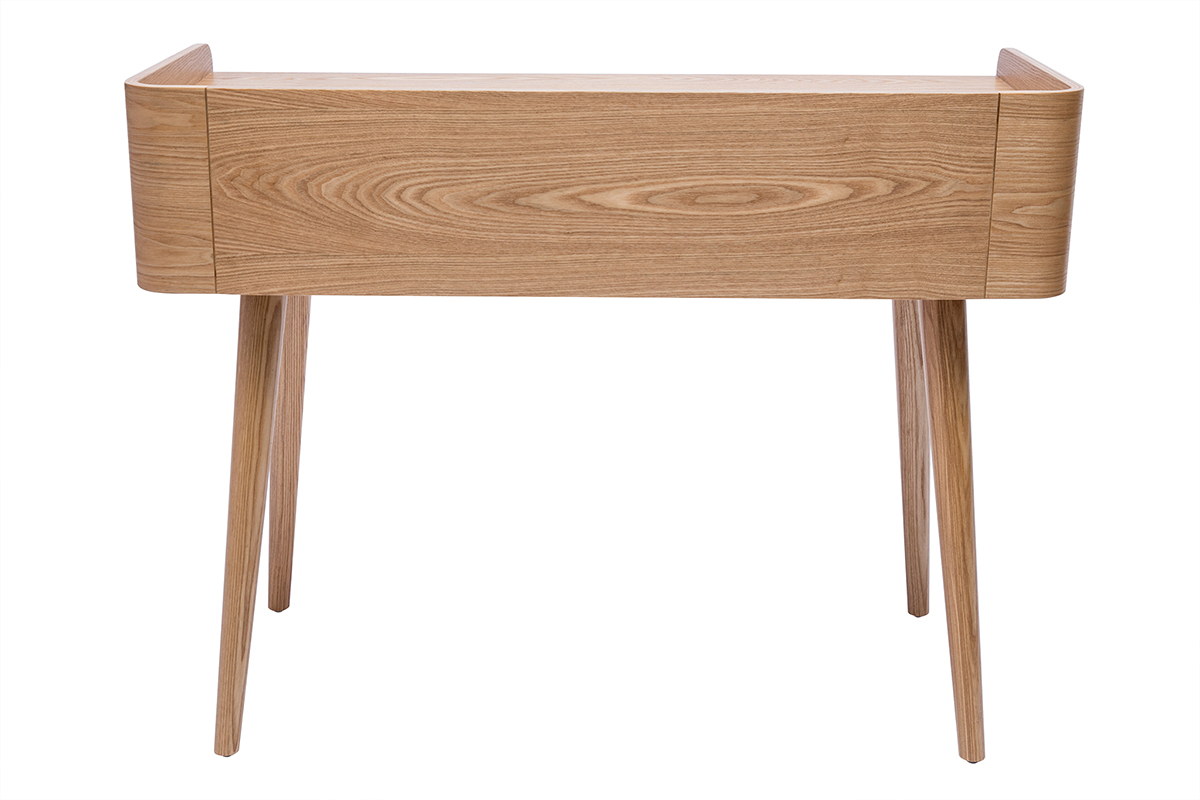 Designschreibtisch mit 2 Schubladen aus hellem Holz und Rattan-Geflecht L105 cm ELSY