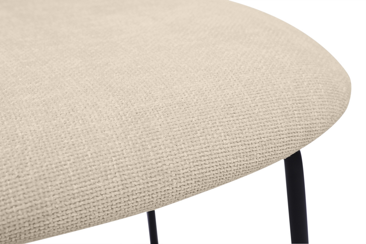 Designsthle aus beigem Textur-Veloursstoff, schwarzem Metall und Rattan-Geflecht (2er-Set) MIRANDA