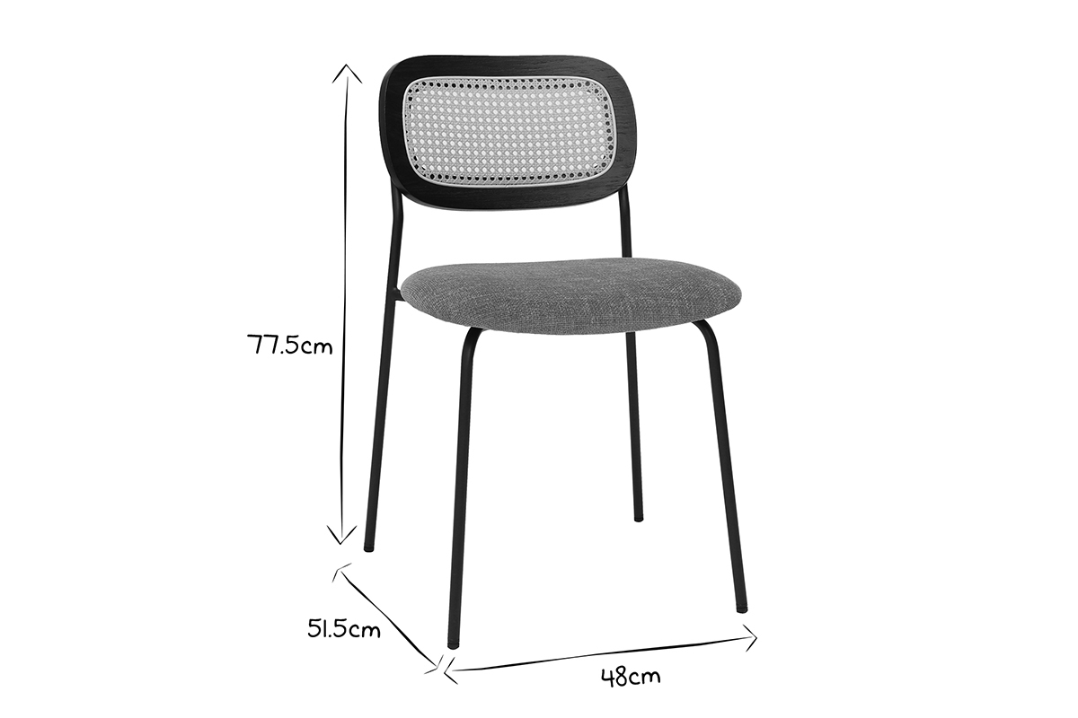 Designsthle aus texturiertem Samteffekt in Bronze, schwarzes Metall und Rattan-Geflecht (2er-Set) MIRANDA