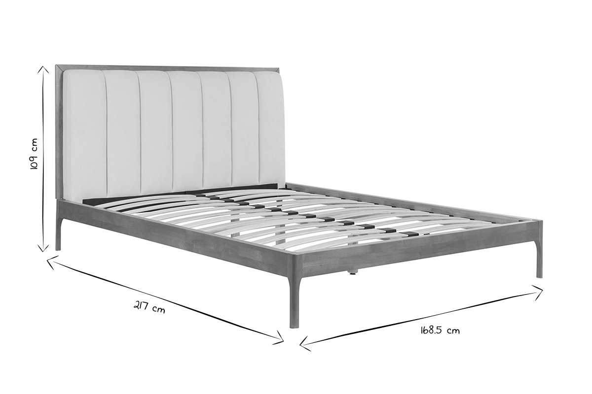 Doppelbett 160x200 cm aus hellem Holz und hellgrauem Stoff RONN