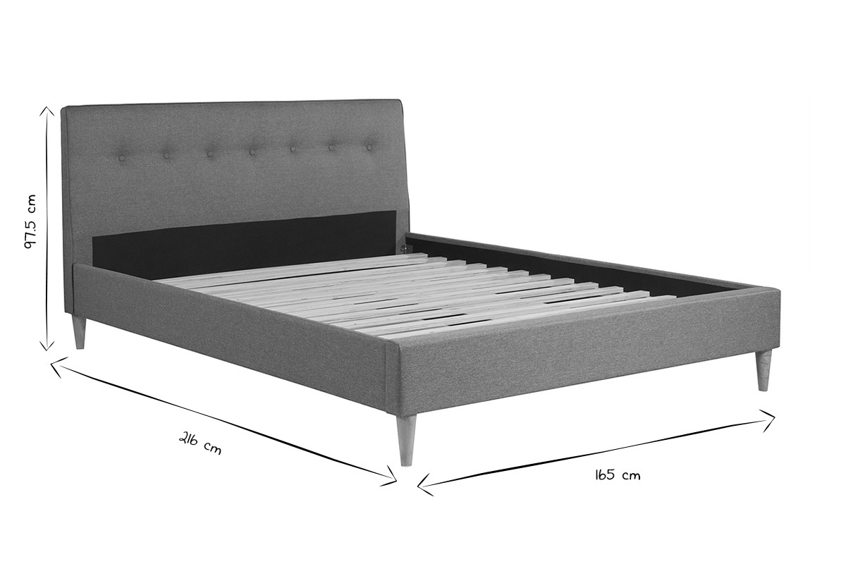 Doppelbett 160x200 cm mit Bettkopfteil aus hellgrauem Stoff LEONCE