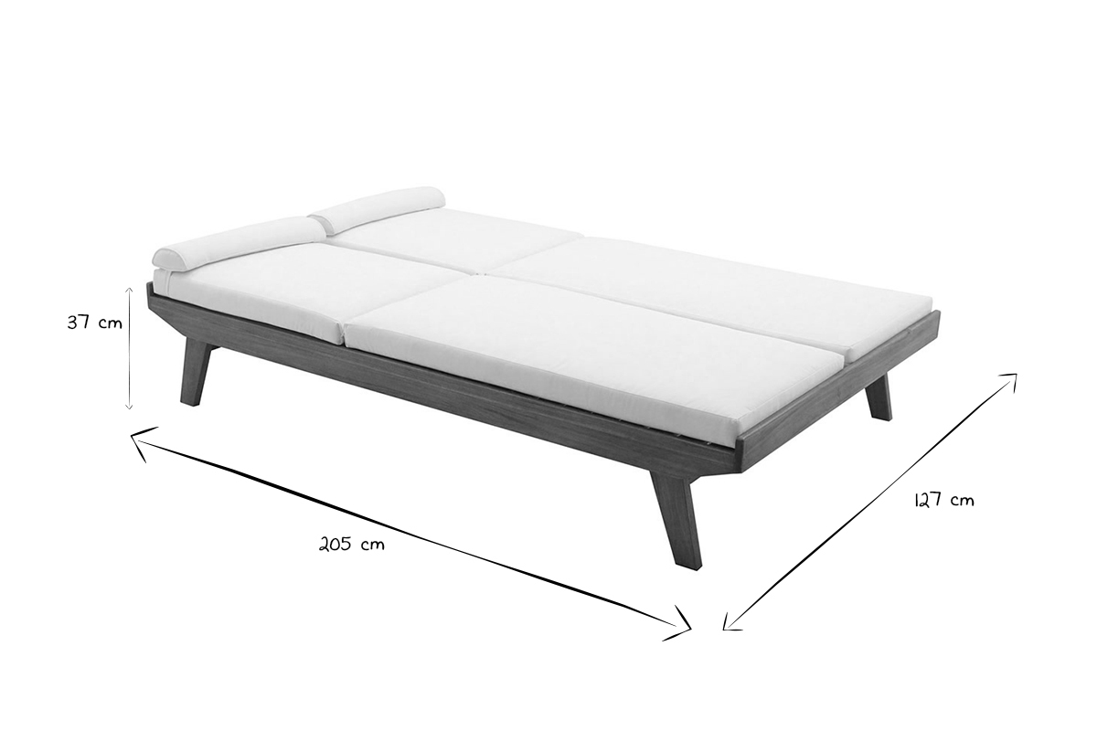 Doppelsonnenliege mit mehrfach verstellbarer Rckenlehne wei und Massivholz B127 cm CARACAS