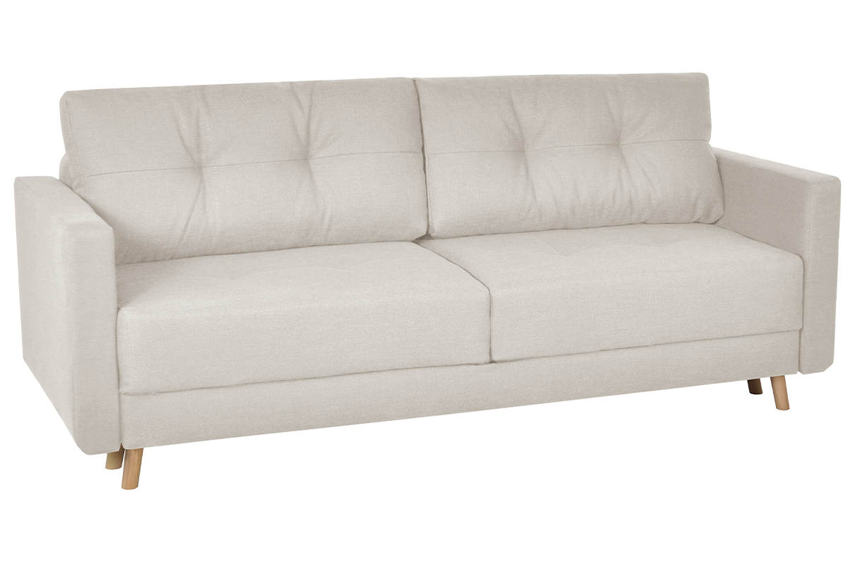 Dreisitzer-Bettcouch skandinavisch mit Bettkasten beige MIRA