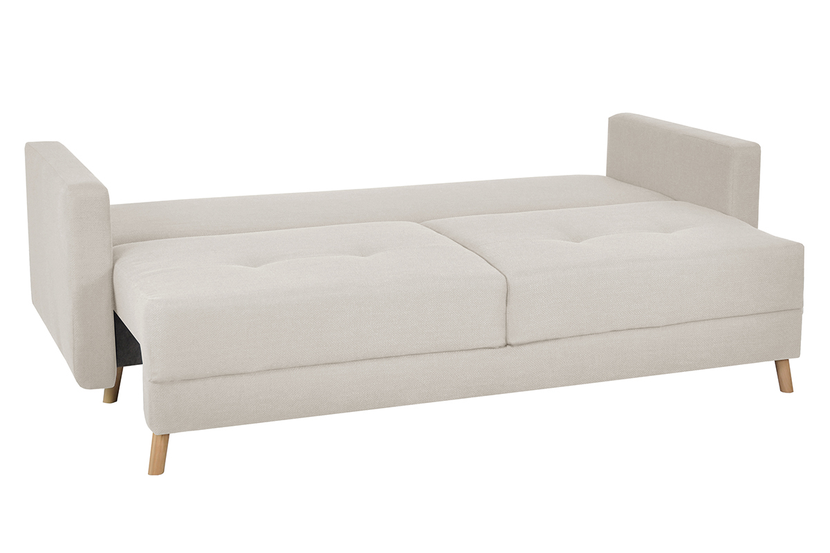 Dreisitzer-Bettcouch skandinavisch mit Bettkasten beige MIRA