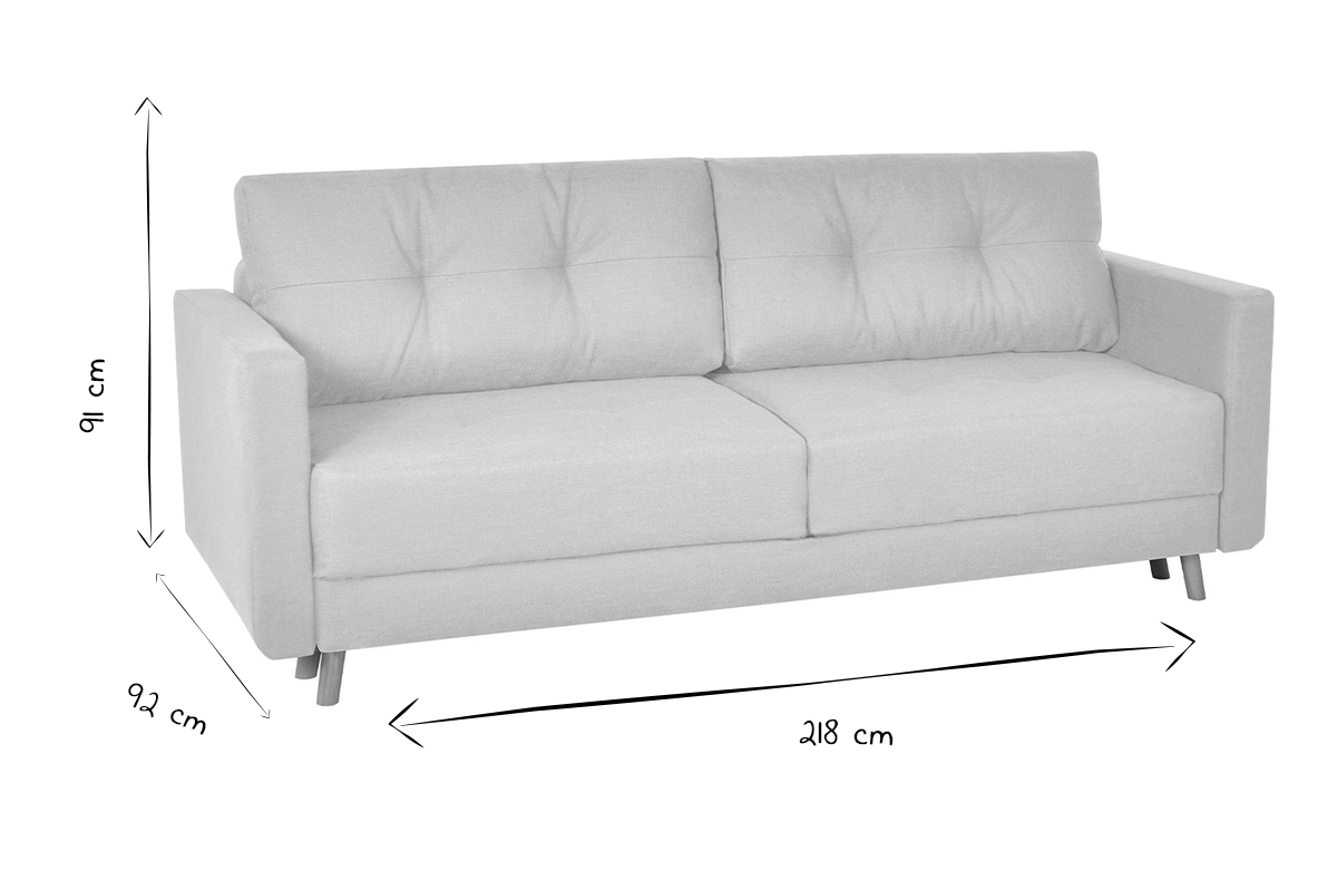 Dreisitzer-Bettcouch skandinavisch mit Bettkasten beige MIRA